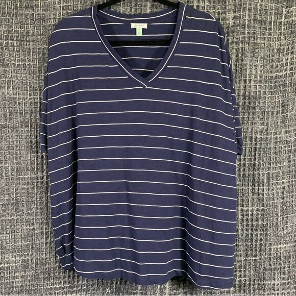 SUSINA Casual Blue with White Stripes Pullover T-Shirt Size M #740 - Picture 1 of 9